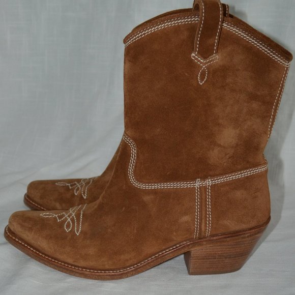 Ralph Lauren Purple Label Shoes - Sz 37.5 Ralph Lauren Purple Label Brown Suede Mid Calf Western Cowboy Boots